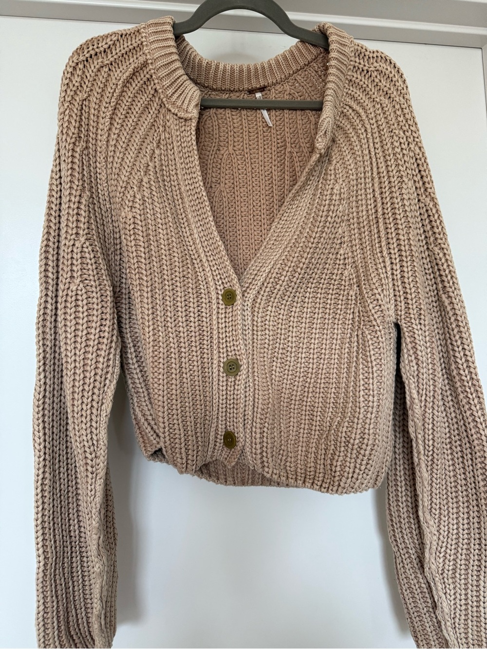 Free People Beige Chunky Knit Button-Front Cardigan